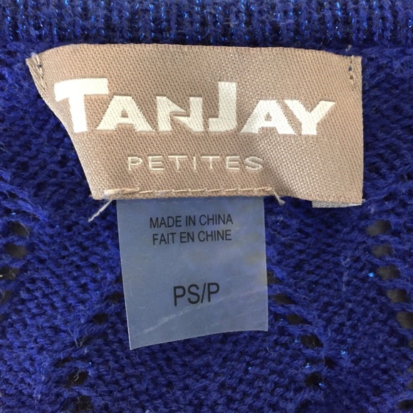 TanJay Petites Open Front Cardigan Metallic Threading Blue Small Petite SP - Picture 5 of 5